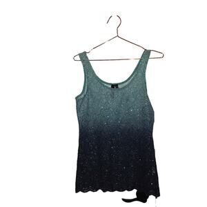 BKE Boutique Medium Sheer Lace Glitter Ombre Blue Tank Top